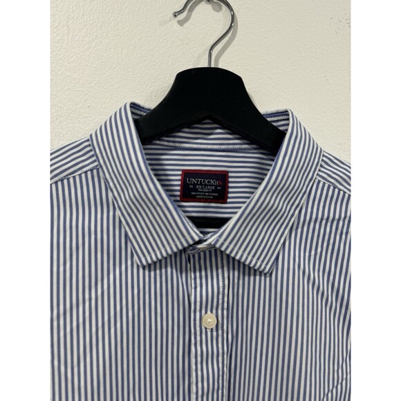 Untuckit Terzolo Mens 2XL Blue White Striped Long Sleeve Stretch Button Up Shirt - Picture 2 of 6